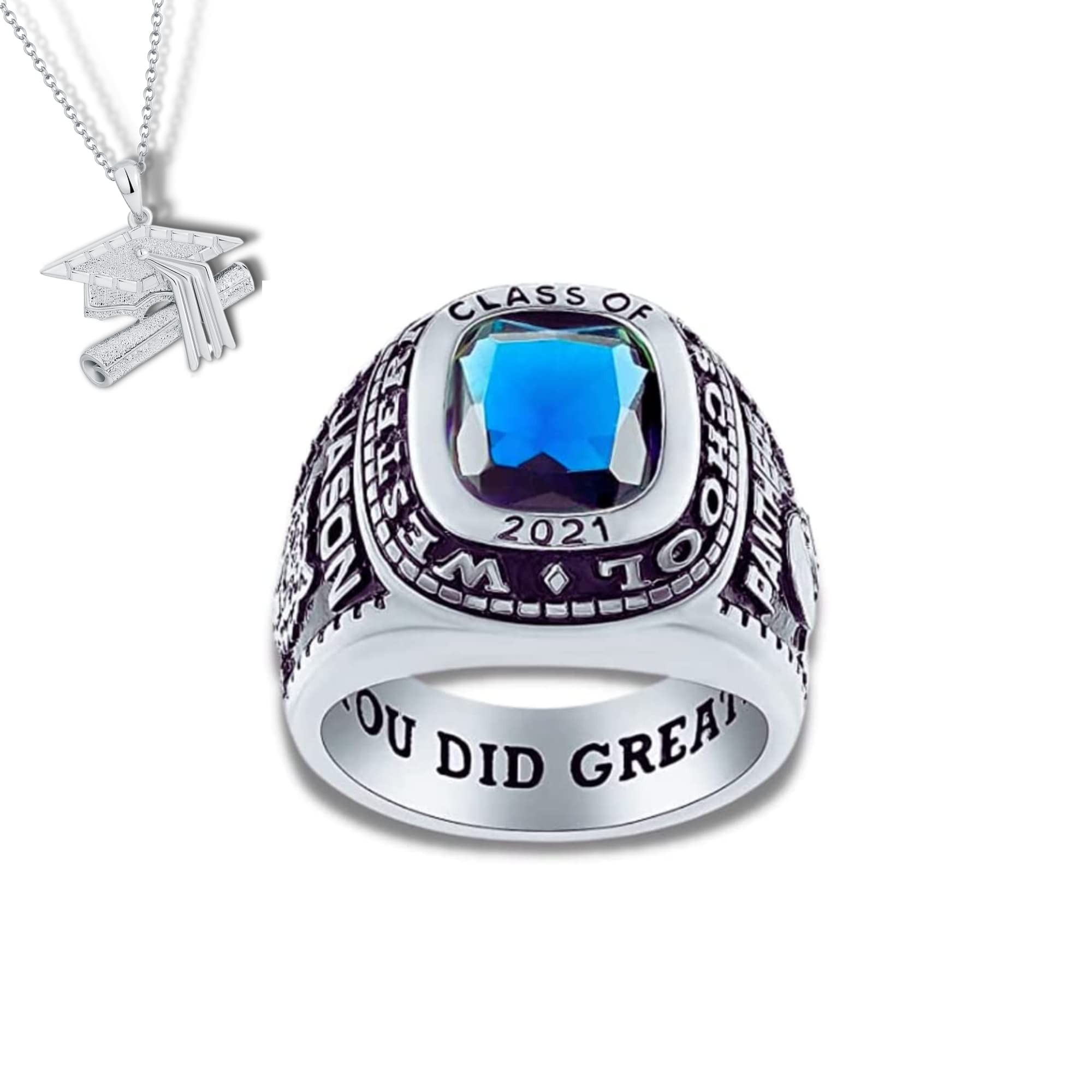 PJM Mementos USA Premium Class Ring Authentic Class Ring for Men – Classic Collection – Genuine 925 Sterling Silver or 10KT Gold – Customized High School College University Men's Class Ring – Graduation Gifts