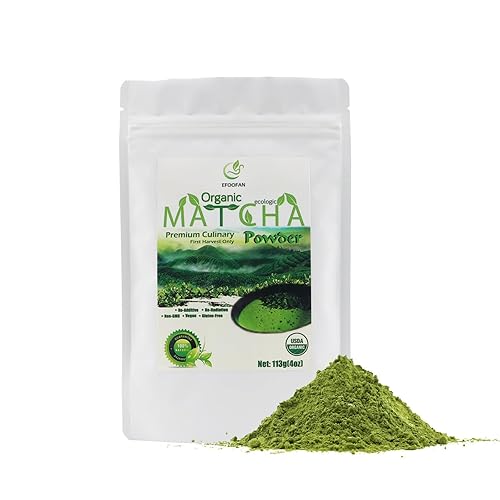 EFOOFAN Polvo de matcha orgánico certificado, grado culinario premium, auténtico origen matcha japonés, primera cosecha de 4 onzas, té natural puro