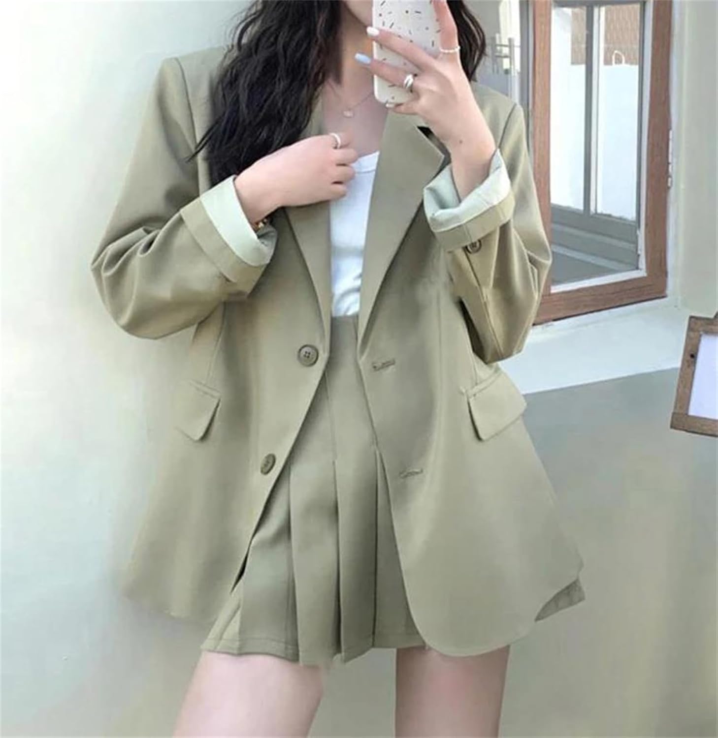 Women’S Spring Fall 2 Pieces Outfits Suits Ladies Preppy Tops Coat Blazer Suit and Pleated Skirt Set Business Suits