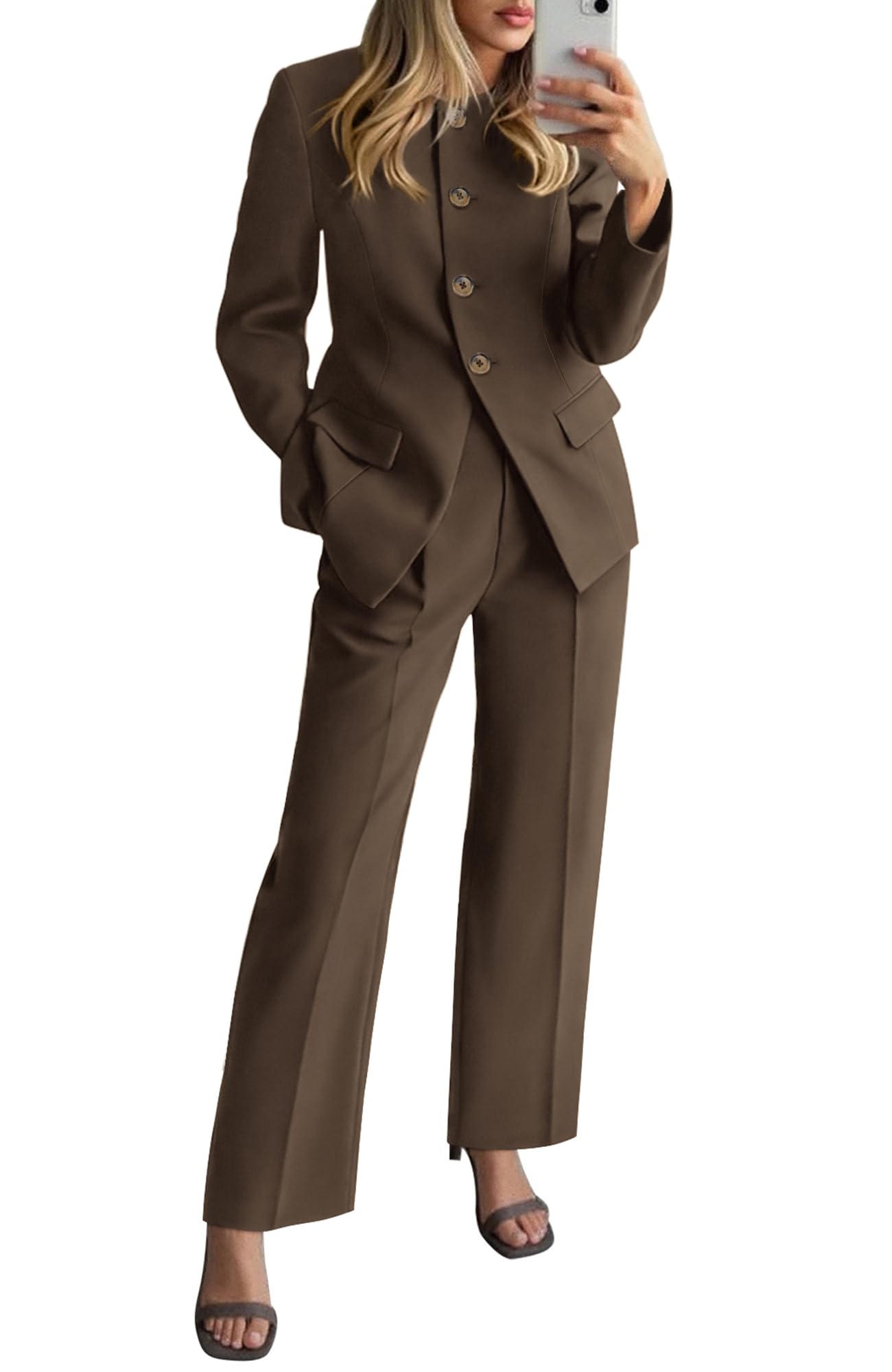 BTFBM Two Piece Set for Women Fall Fashion 2025 Business Casual Long Sleeve Blazer Jackets Wide Leg Pant
