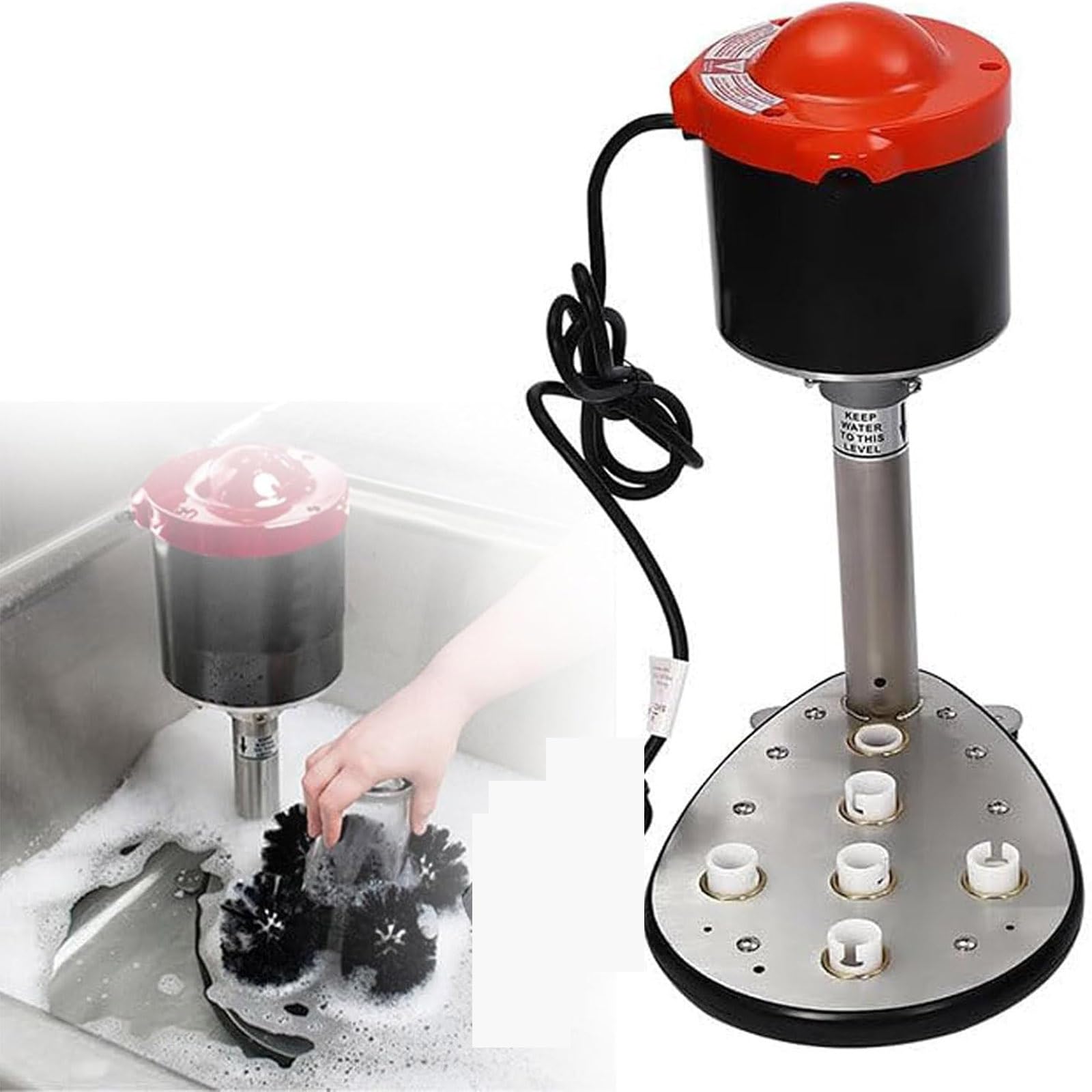 Lavavasos automático Restaurantware Clean Professional Lavavasos eléctrico de 5 cepillos 1 Lavavasos de Alta Resistencia para Bar - Vertical para Bar o Cocina