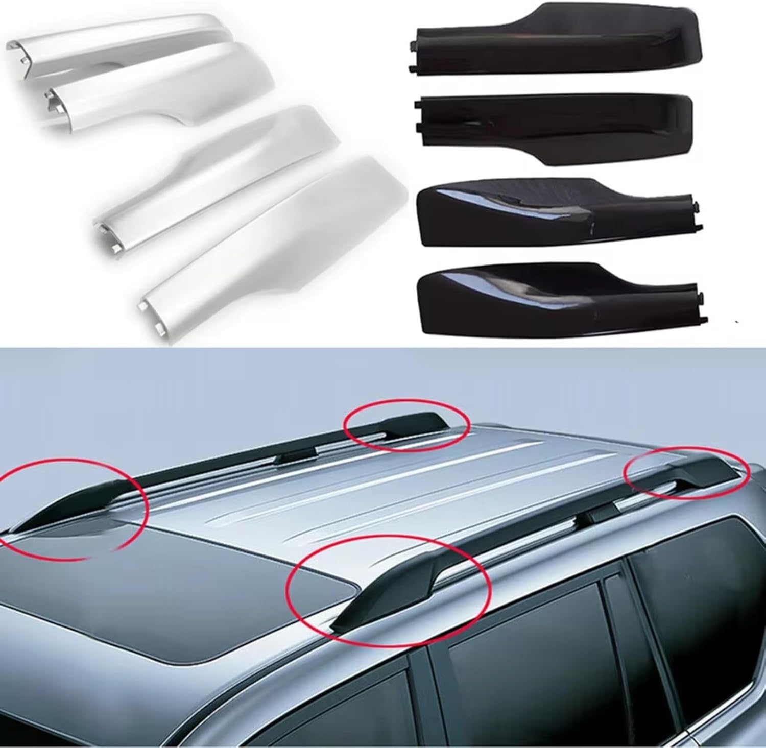 Roof Rack Rail Cap Compatible with Toyota for Land for Cruiser LC200 FJ200 2008 2019 4p Roof Rails Rack End Cover Shell Auto Exterior Parts Front Rear Left Right Roof(White)