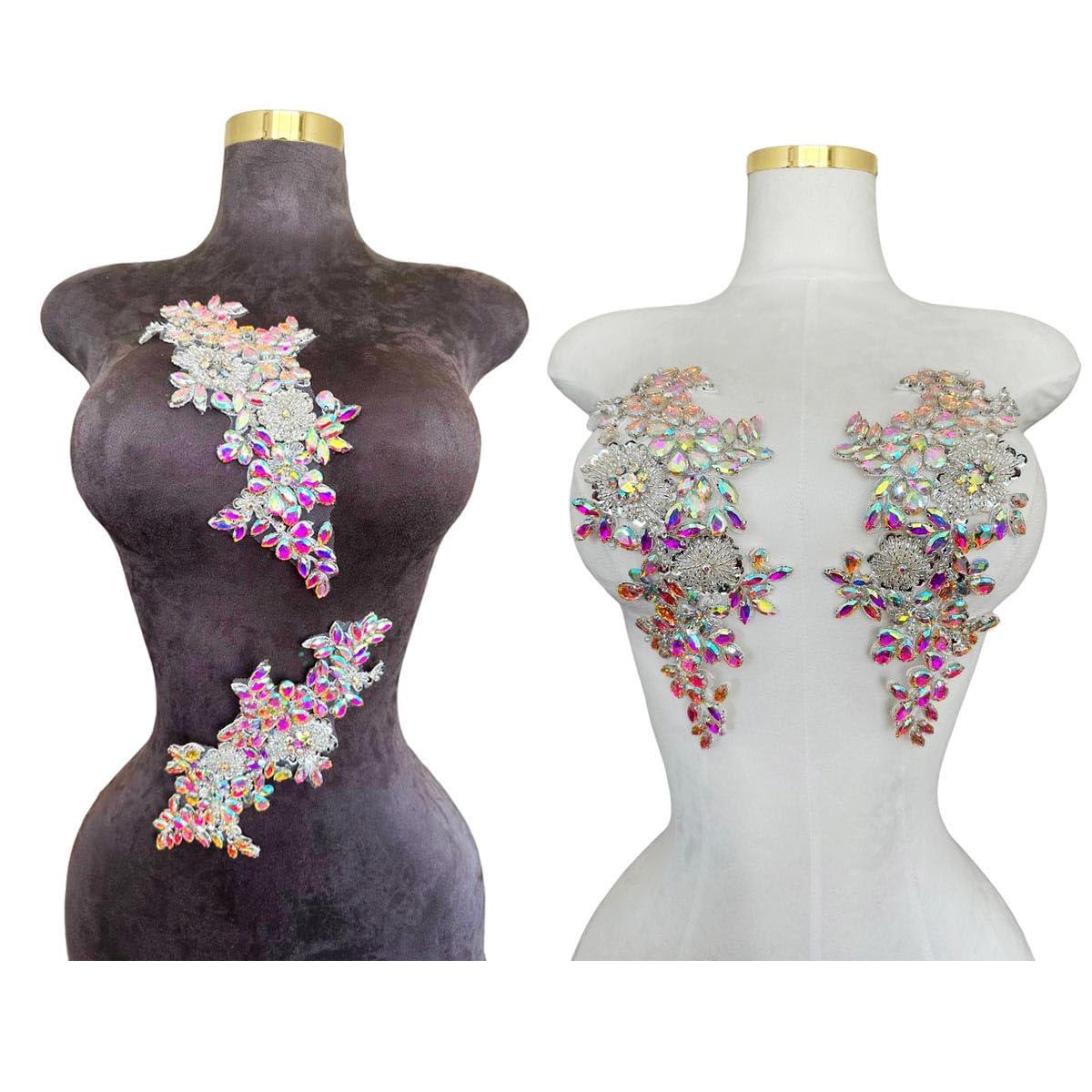 1 Pair/Set Rhinestones Lace Applique Accessories Handsewing Beads Sequins Stones Trim Patches for DIY Girl Wedding Dress Decorations (Clear AB)