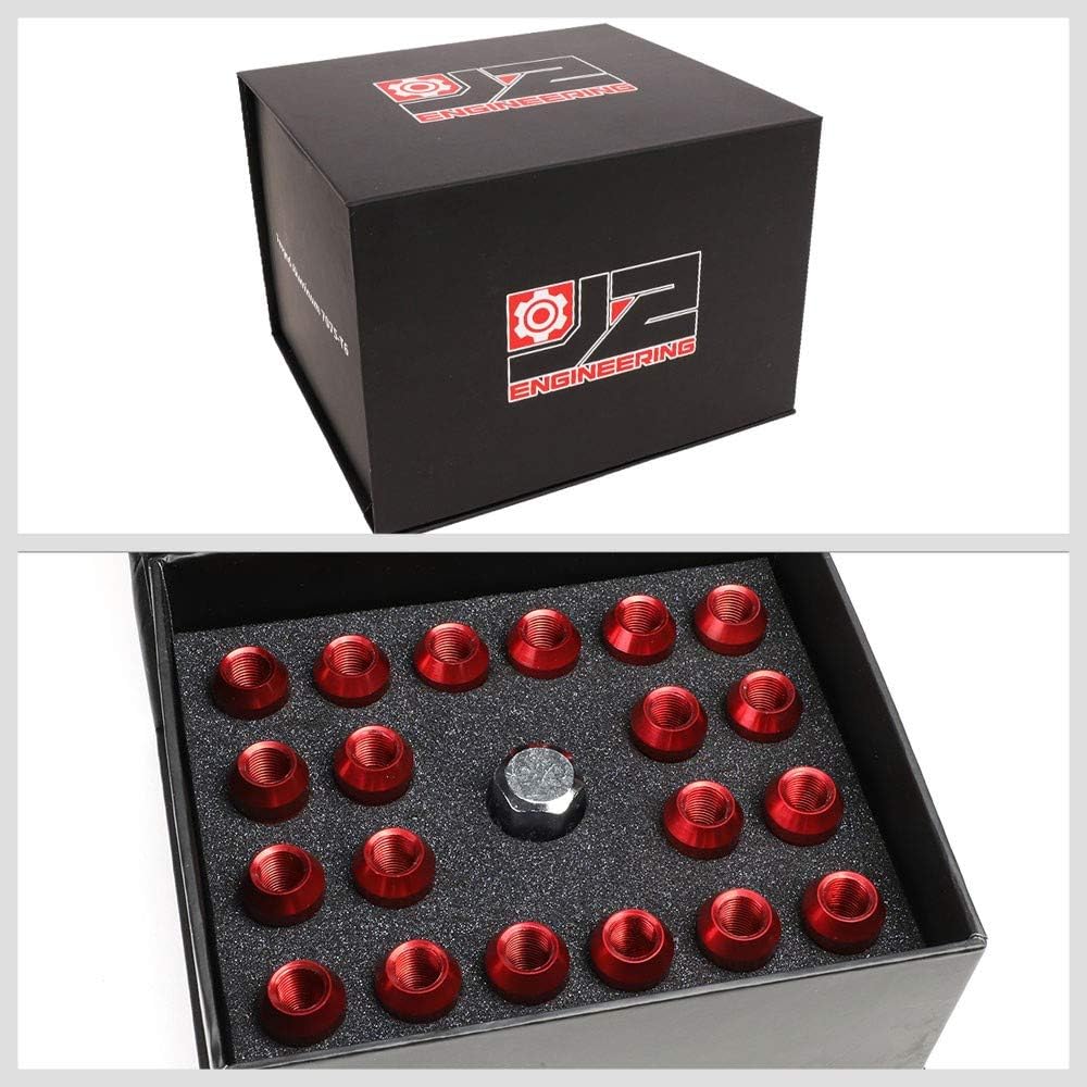 J2 Engineering T7-007 Close End Acorn Tuner Lug Nuts 20PC Set M12 x 1.25 Conical Seat (Red Anodized 7075 Forged Aluminum)
