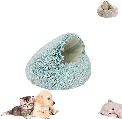 Miniatura 8 de Cama de Cocoón Acogedora para Mascotas, Cama Acogedora para Mascotas para Perros, Cama de Peluche de Invierno para Mascotas, Cama de Cocoón Gris -