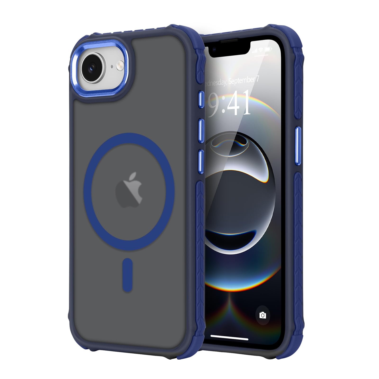 Lafunda iPhone 17e/16e 用 ケース MagSafe対応 半透明 マット加工 耐衝撃 滑り止め 四隅保護 米軍MIL規格【ブルー】