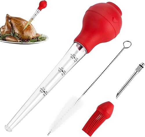 JY COOKMENT Baster de pavo con cepillo para untar barbacoa, jeringa para hornear en casa y asar pavo, incluye bombilla de silicona desmontable de