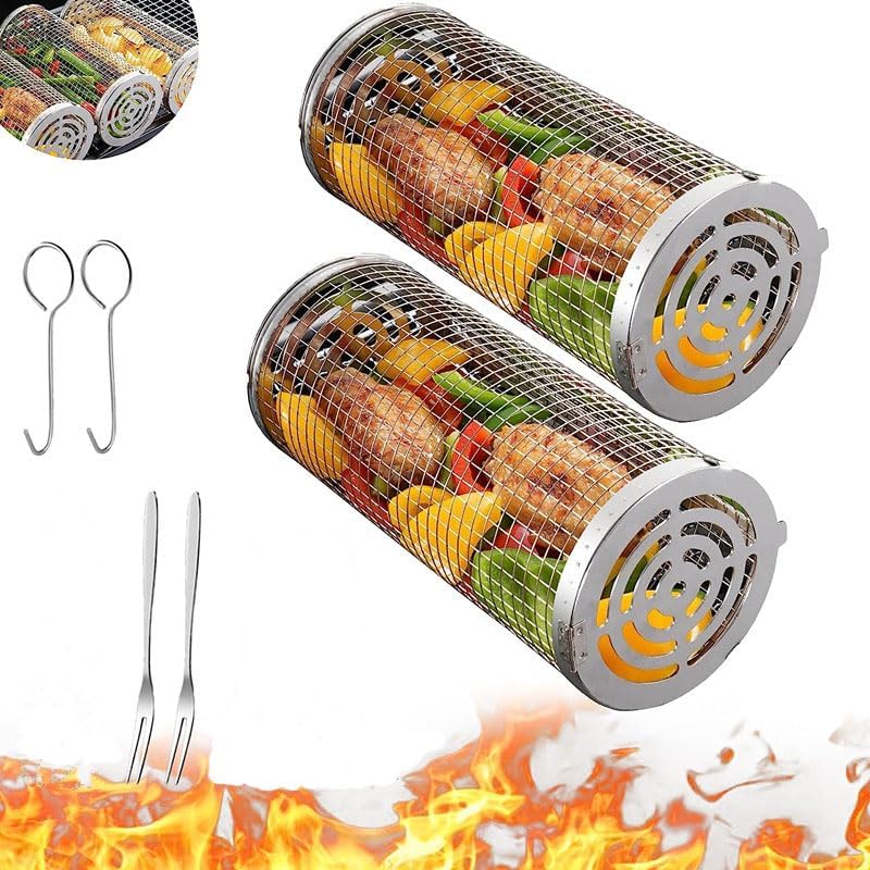 Rolling Grilling Baskets for Outdoor Grilling, Yosvge BBQ