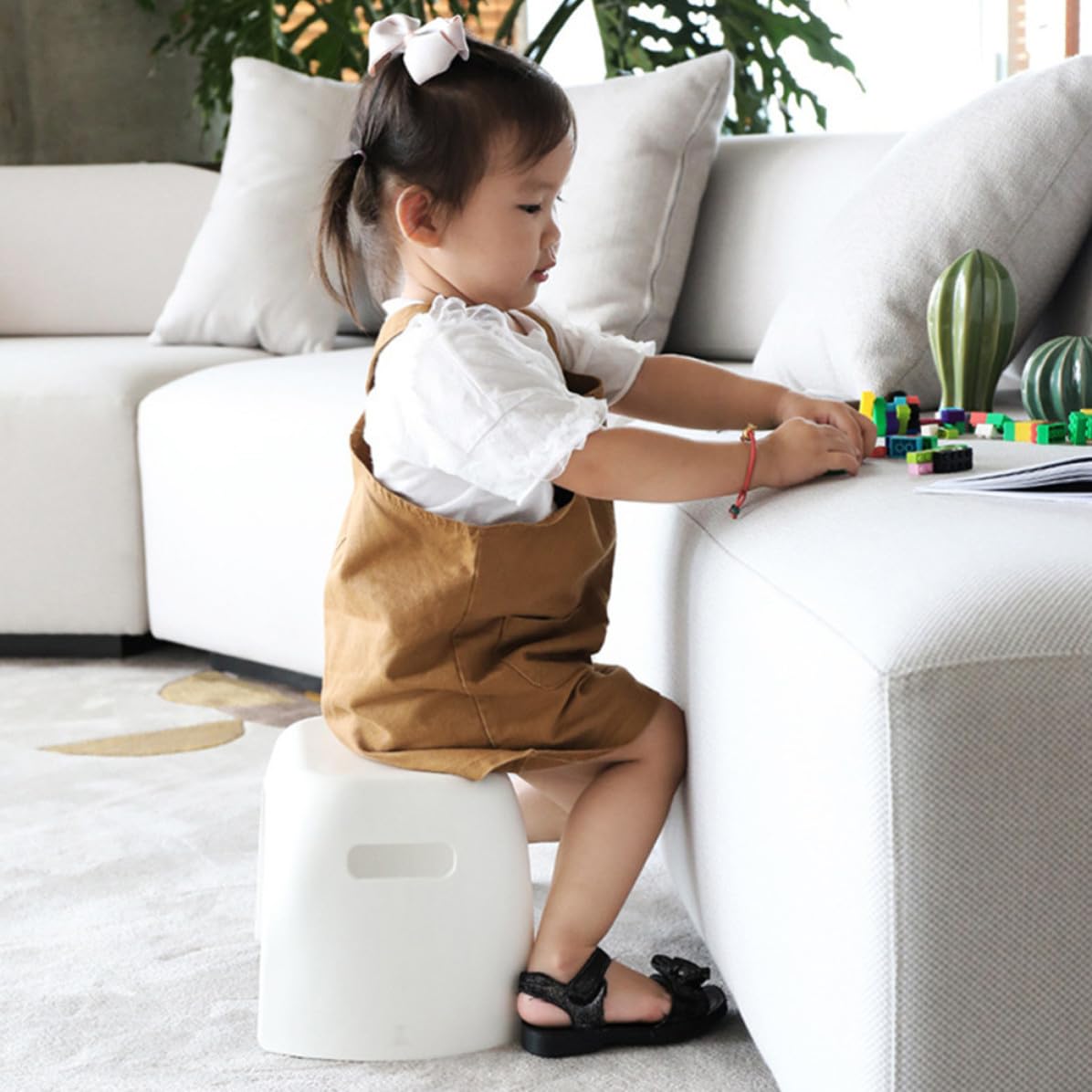 Taburete Antideslizante para Niños, Pp Blanco, Estilo Nórdico Compacto