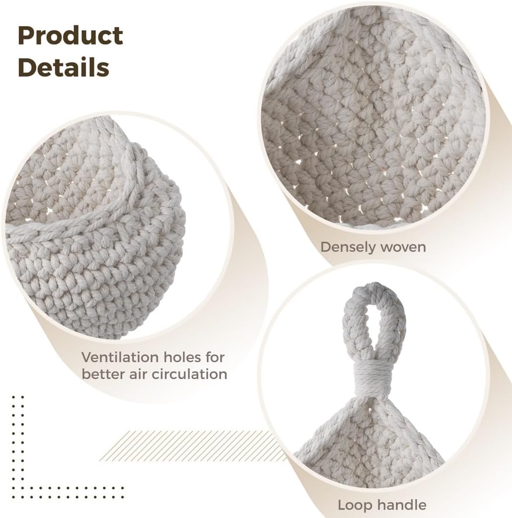 4 Jute Hanging Storage Baskets for Kitchen & Home Organization – Hand-Woven Baskets for Fruits, Vegetables, and More