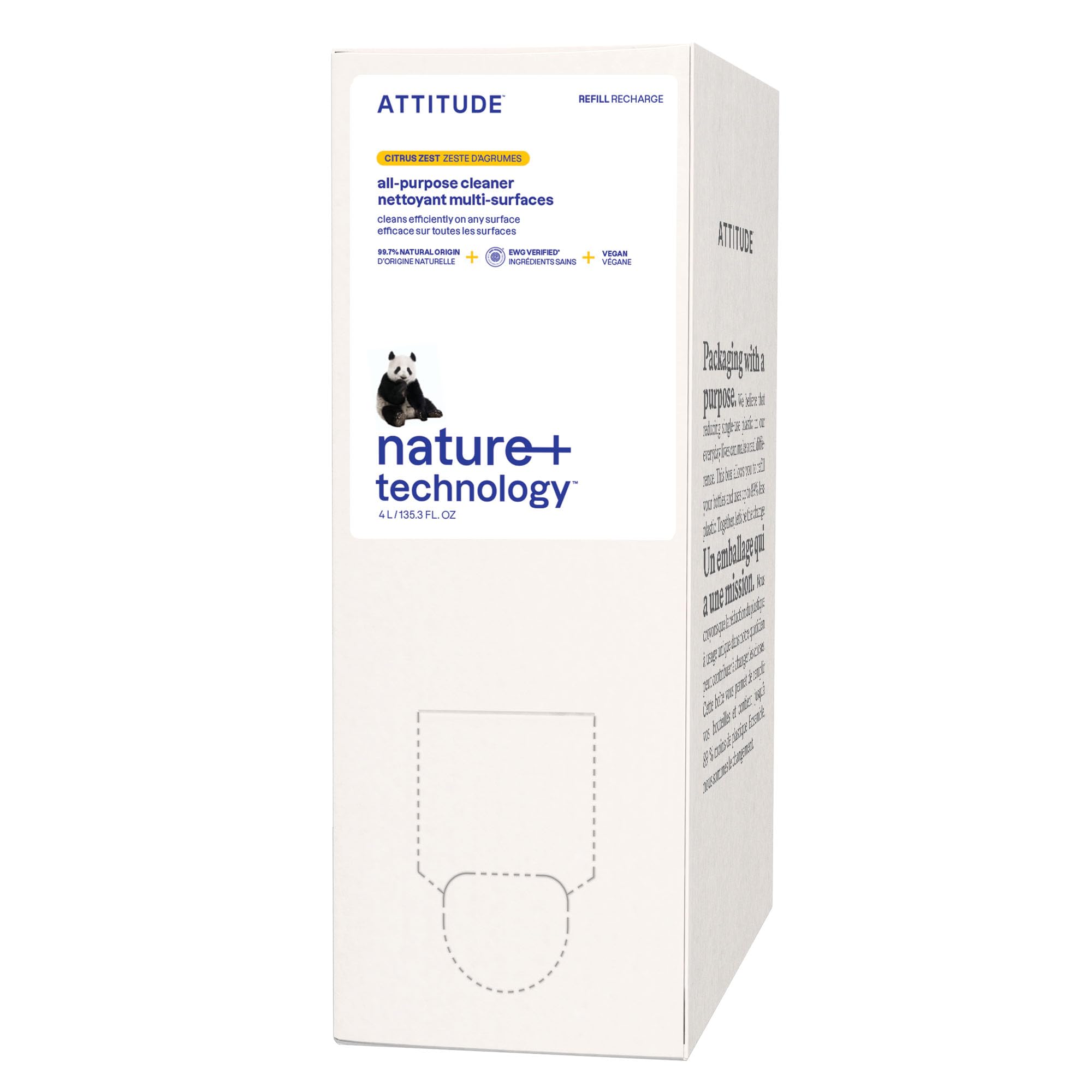 ATTITUDE All Purpose Cleaner, EWG Verified Multi-Surface Products, Vegan, Naturally Derived Multipurpose Cleaning Spray, Citrus Zest, Bulk Refill, 135.26 Fl Oz