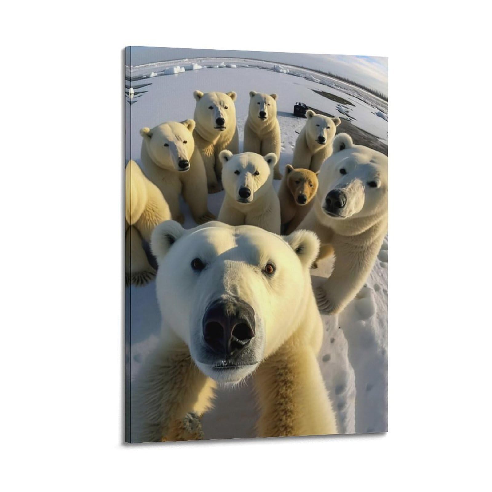 Xkuga Boys Frame-Style Funny Animal Poster Wildlife Vintage Polar Bear Selfie Modern Decorative Canvas Prints - Ideal Wall Art For Family, Man Cave, Game Room, & Girls Bedroom 20X30inch(50X75cm)