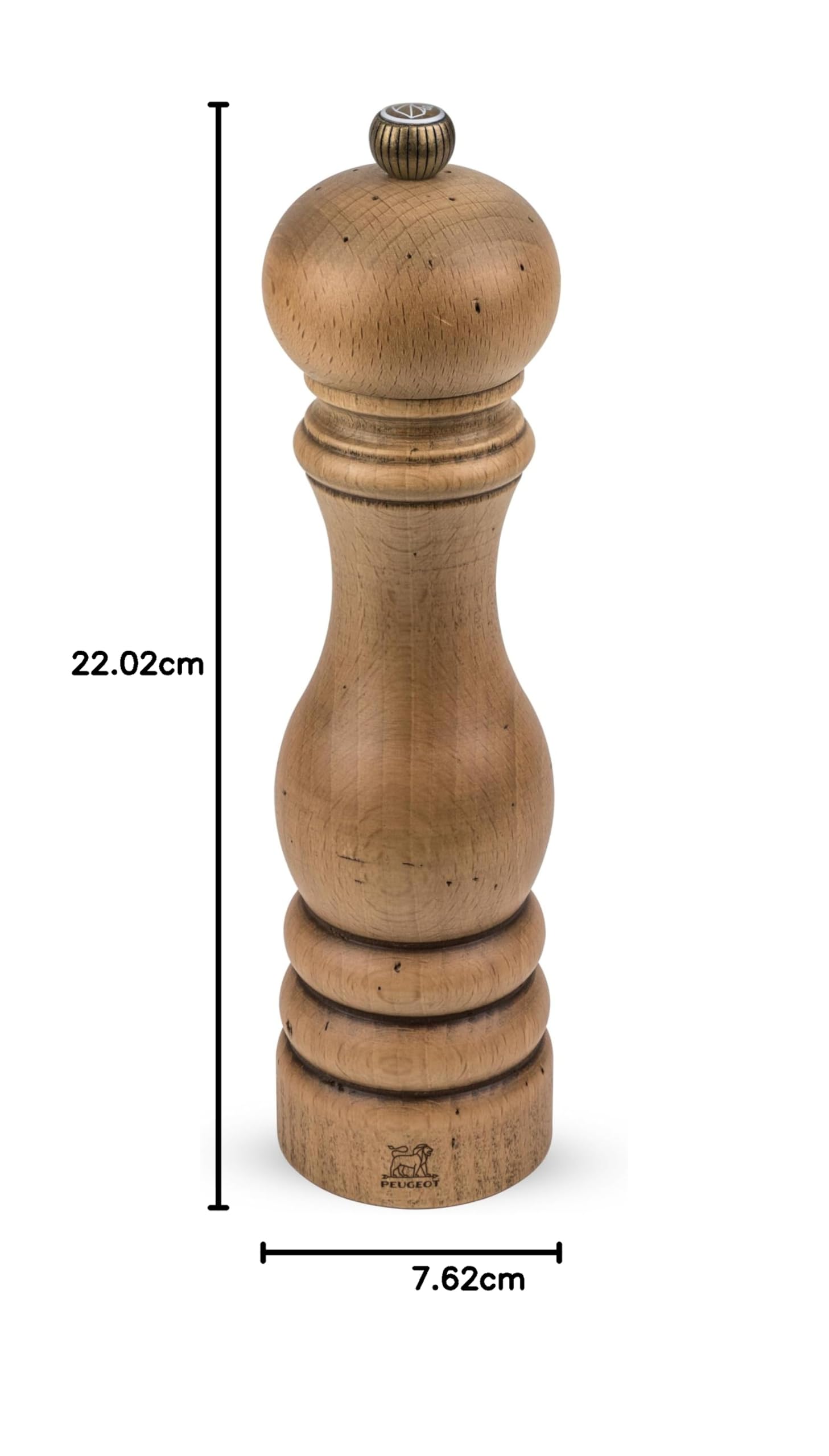 PEUGEOT - Moulin à Sel Paris Antique 22 cm - Réglage Classique - En Bois de Hêtre Labellisé PEFC - Fabrication Française - Finition Antiquaire