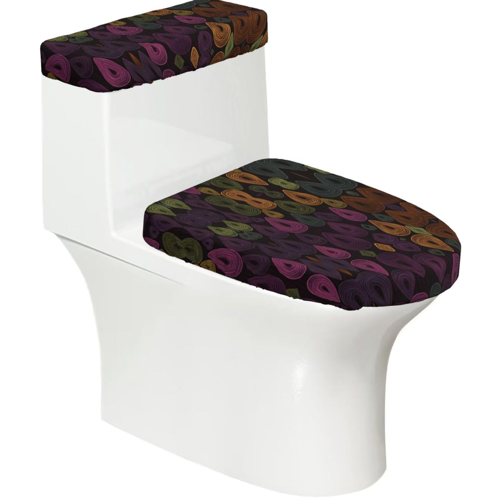 Colorful Raindrops 2-Piece Toilet Seat Cover Set with Tank Lid - Elastic for U-Shape & Elongated - Bathroom Decor