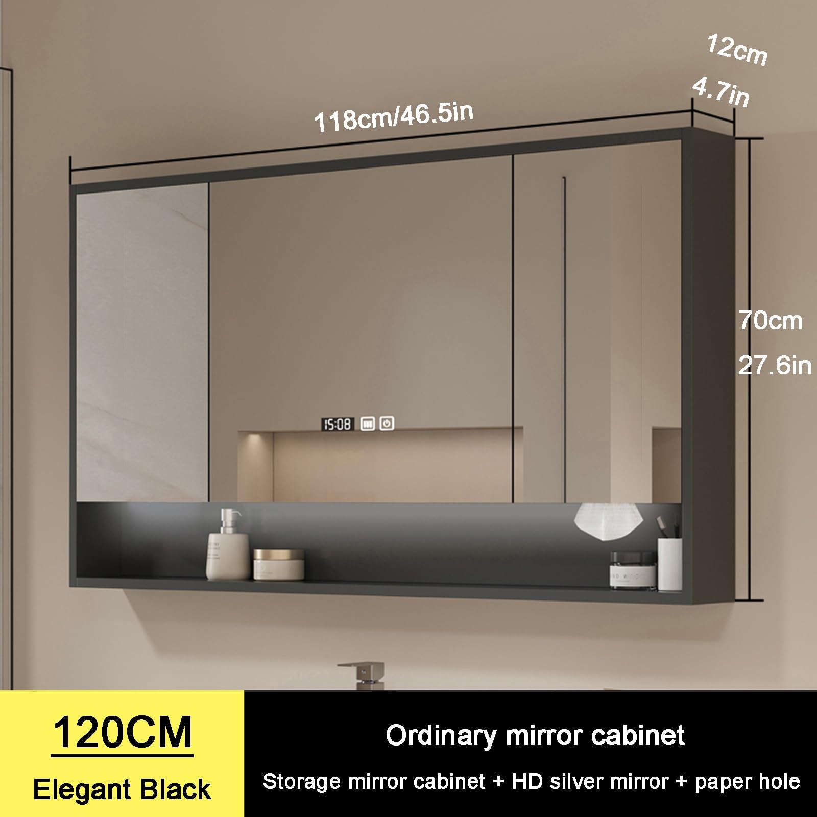 Specchio Contenitore Bagno，Armadietto a Specchio da Bagno con Luci e Contenitori，Armadietto da Bagno sospeso，Armadietto a Specchio Antiappannamento，dimmerabile(A,W120*H70cm/W47.2*H27.6in)