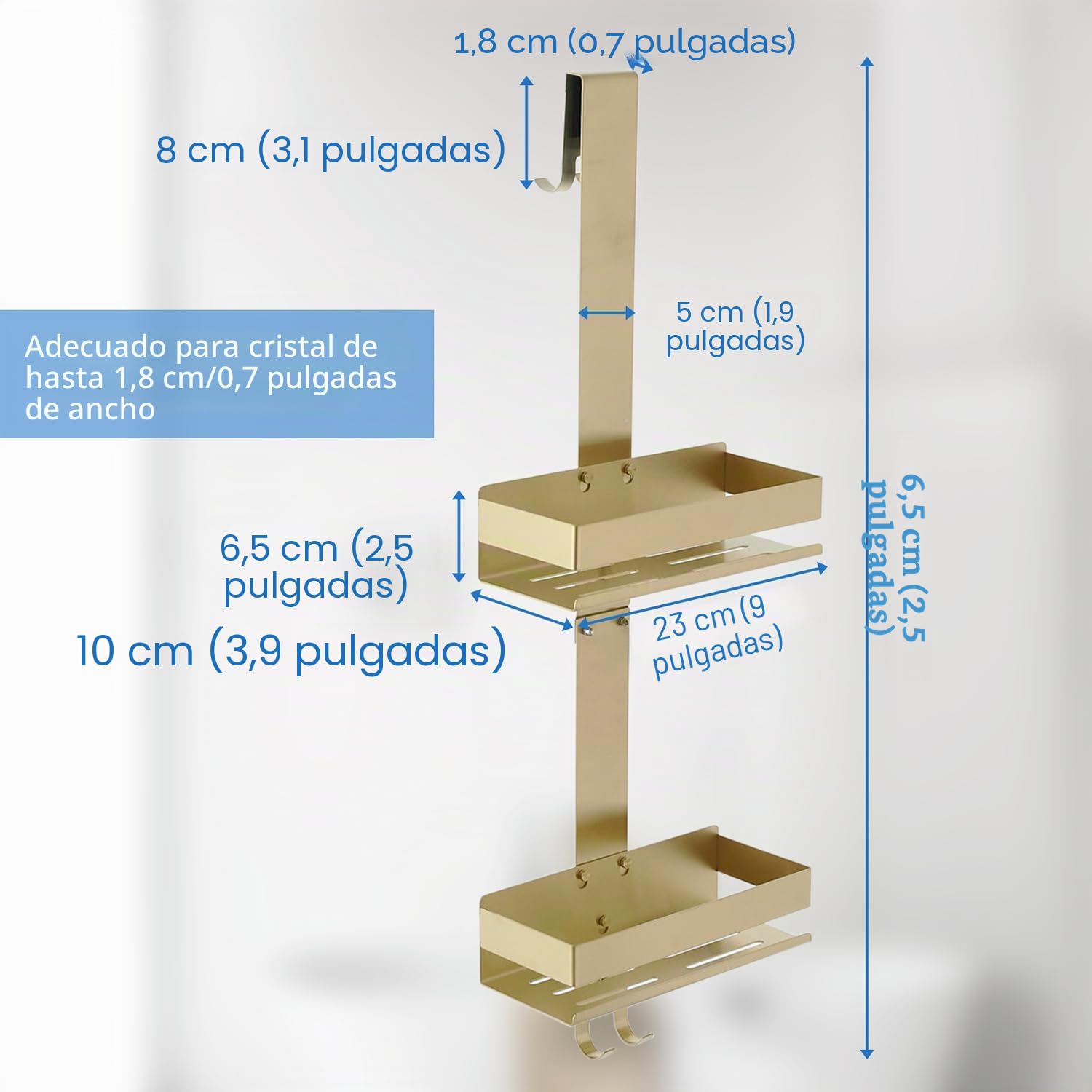 Estante de ducha para colgar en oro, estante de ducha 0 agujeros de acero inoxidable SUS304, soporte para gel de ducha para champú