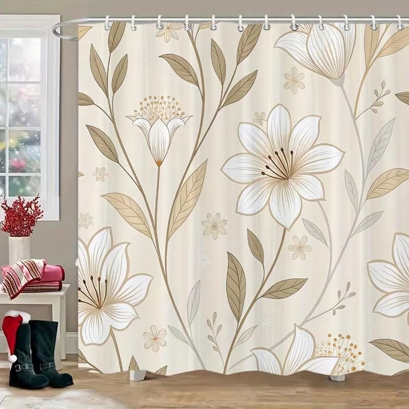 Rideau de douche lys 160x200cm en polyester imperméable avec crochets - 5