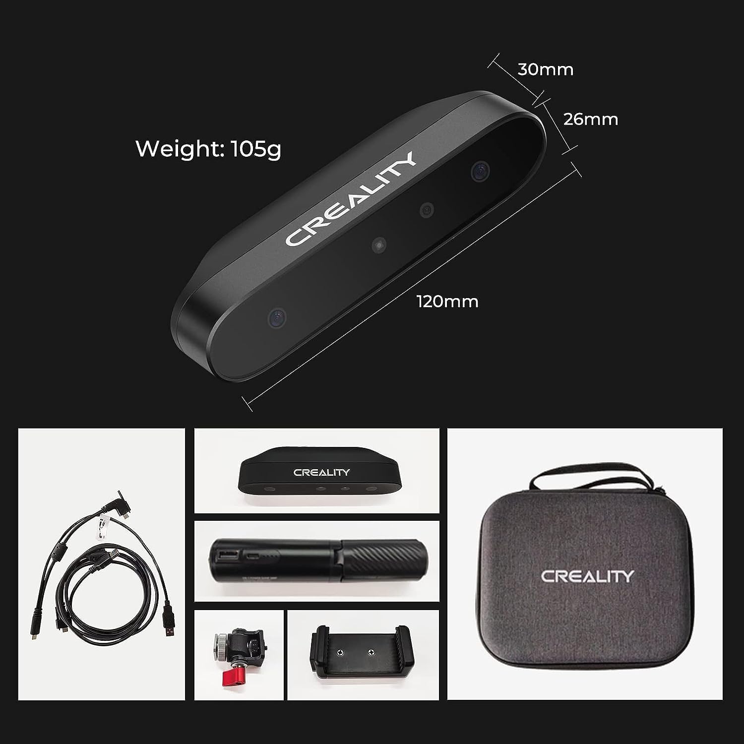 Creality CR-Scan Ferret, Scanner 3D per Stampa 3D, Portatile Scanner, Precisa & Vasta Doppia Modalità, 0.1 mm Precisione, 30 fps (Alta velocità fotogramma), per Android, Windows 10/11 e Mac OS
