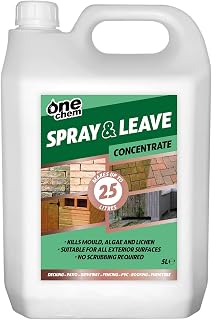 OneChem 5 Litre Concentrate Spray and Leave - Patio Decking Fencing - Green Mould and Algae Killer - Makes up to 25 Litres