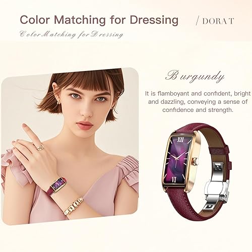 Miniatura 2 de Rastreador de actividad física para mujer, reloj de fitness para mujer, correa de cuero, funda de aleación, monitor de frecuencia cardíaca de lujo,