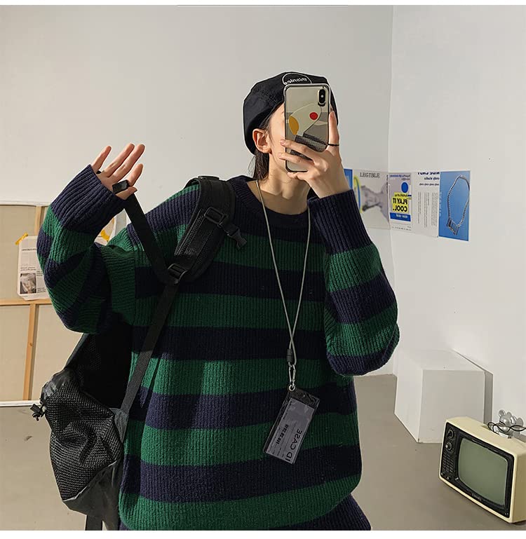 Image of Unisex Striped Sweater Gothic Pullovers Oversized Knitted Jumpers Alt Emo Sweatshirts Harajuku Streetwear Grunge Clothes