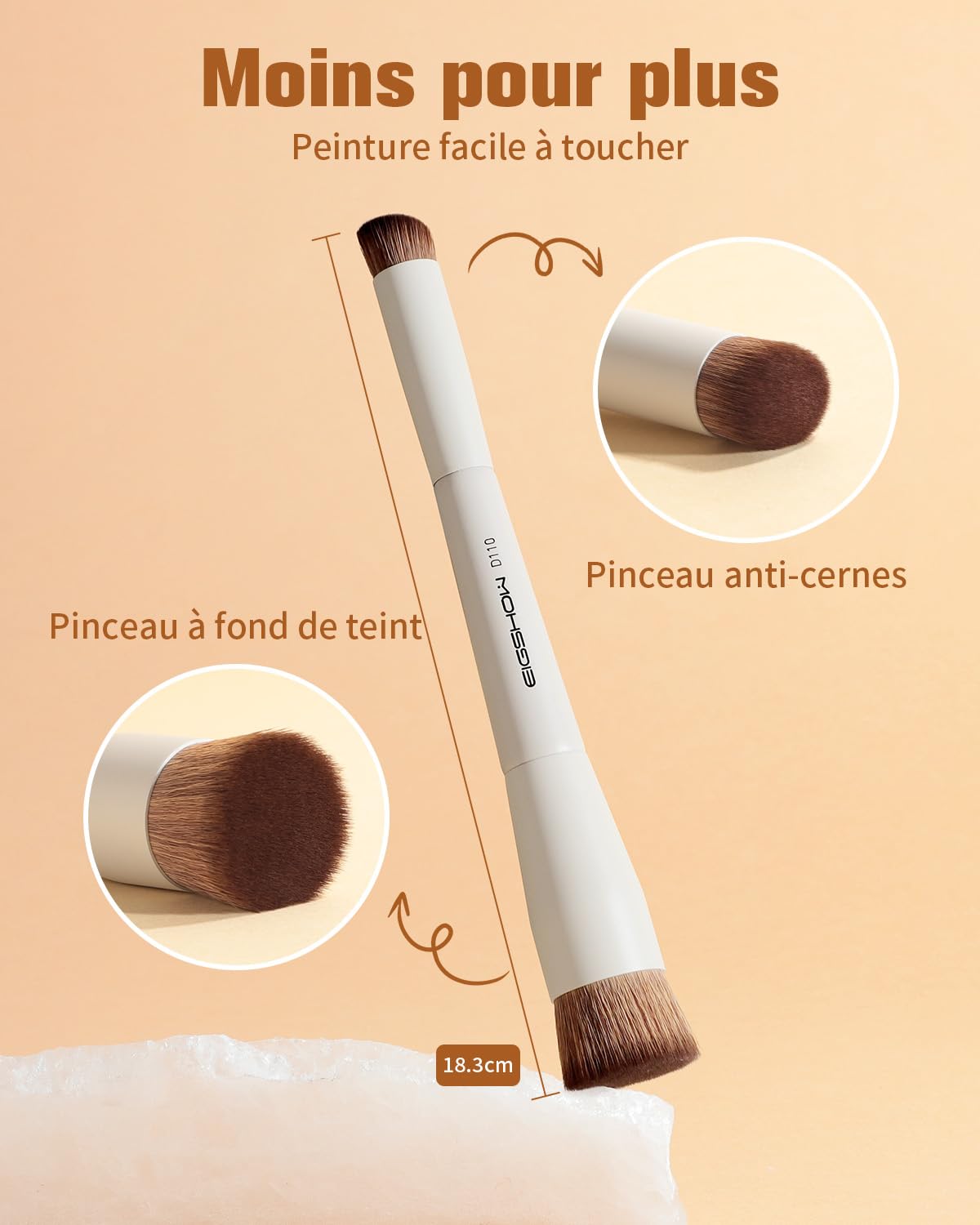 EIGSHOW Pinceau pour fond de teint et anticernes, pinceau de maquillage à double extrémité pour un fond de teint impeccable et un anticernes de précision, végétalien et sans cruauté (D110 Beige)