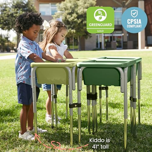 Image of ECR4Kids 4-Station Sand and Water Adjustable Height Table, Sensory Bins, Fern Green /Hunter Green