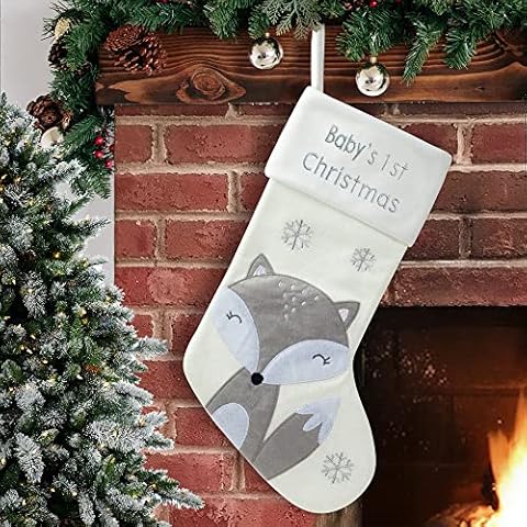 XAMSHOR Woollen Christmas Stockings 21 Inch Fox with White Soft Cuff for Family Holiday Xmas Party Decorations Cover