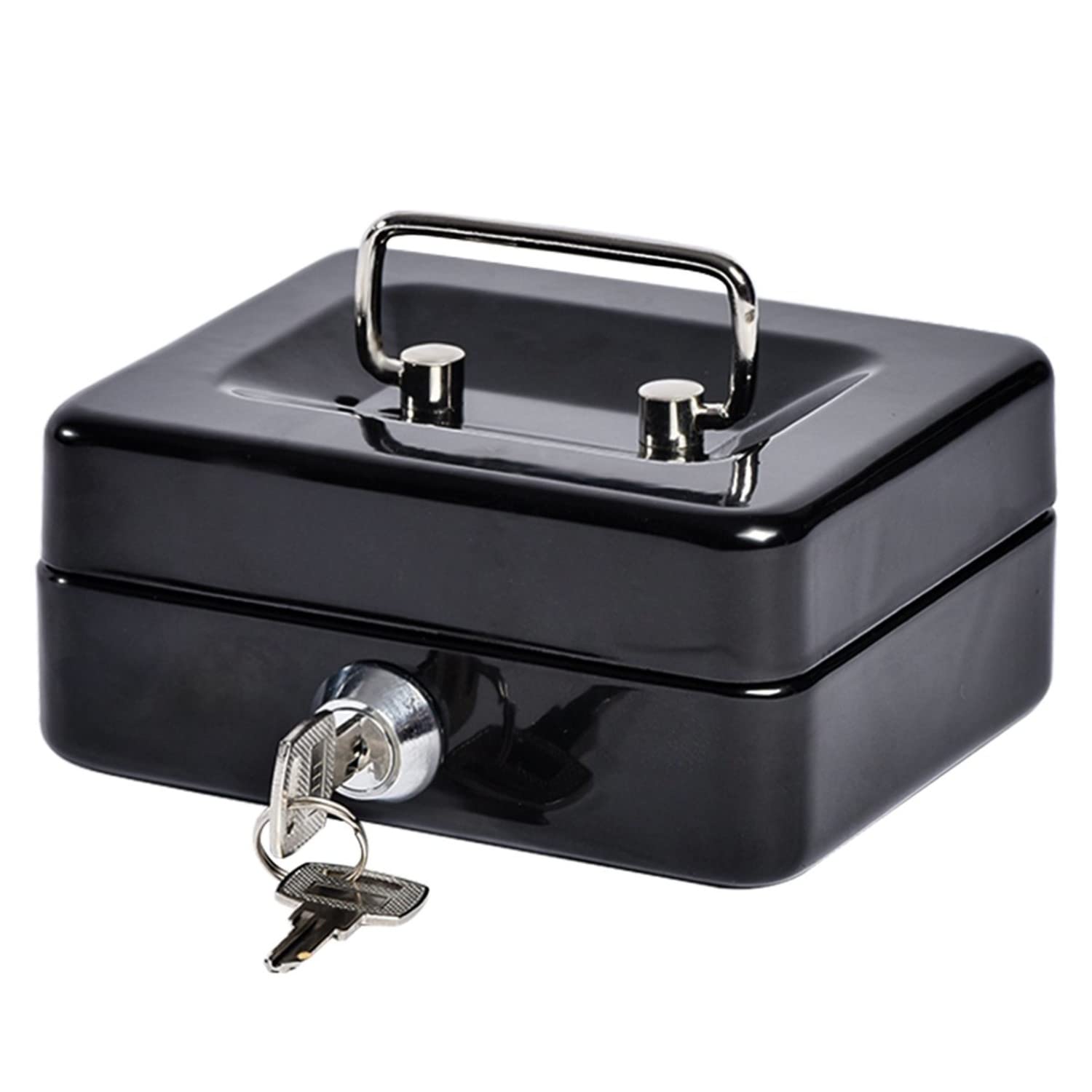 Heavy Duty Metal Cash TIN Lockable Petty Money, Coin and Note Security Box with 2 keys different Safe Cash Box (12, Black)