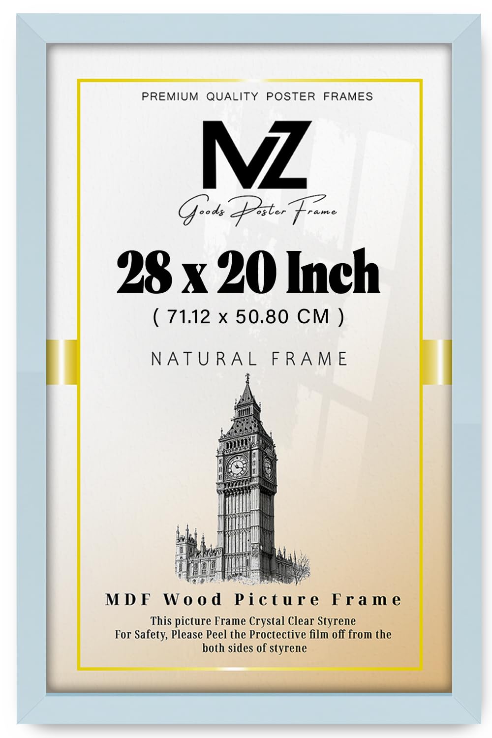 MZ GOODS | MDF Poster Frame (71.12 x 50.80 CM) 50.8 cm x 71.12 cm for Art, Wall Gallery & Interior Design, Sturdy MDF Wood Finish, Easy Hanging Hooks Included [ Light Grey ]