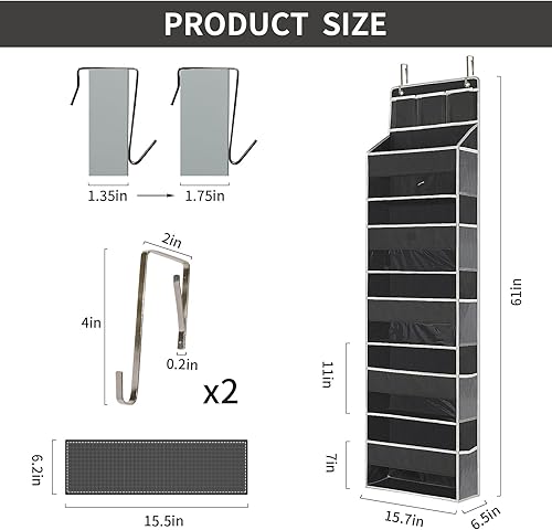Miniatura 3 de Organizador para colgar sobre la puerta, 5 estantes transparentes para colgar con 5 bolsillos grandes, 10 laterales de malla y 3 bolsillos de PVC,