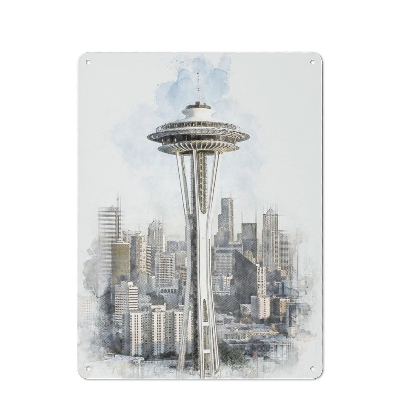 Space Needle Metal Gift Sign 40x30cm, Vintage Home Wall Decor for Home, Shop, Pub Or Studio Wall