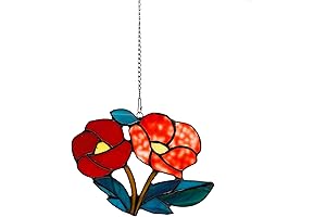 Tiffany Rose Flowers Style with Chain Stained Glass Window Hangings