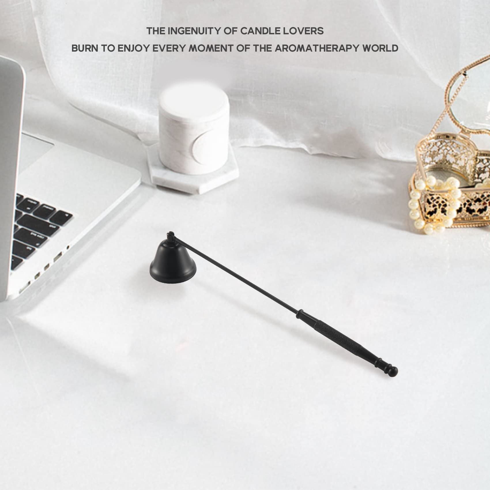 Dewedrt Candle Wick Snuffer Stainless Steel Candle Flame Trimmer Bell Shaped Oil Lamp Scissor Cutter Wax Candle Extinguisher Black