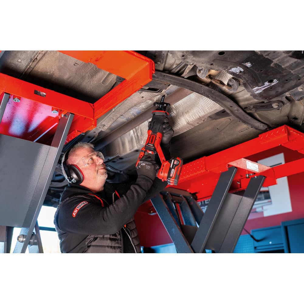 KS Tools - 515.4775F - Sega a sciabola senza fili 18 V Brushless in scatola con 2 batterie 4 Ah e caricatore - 3000 colpi/min - Taglio legno metallo alluminio - Sega a sciabola professionale