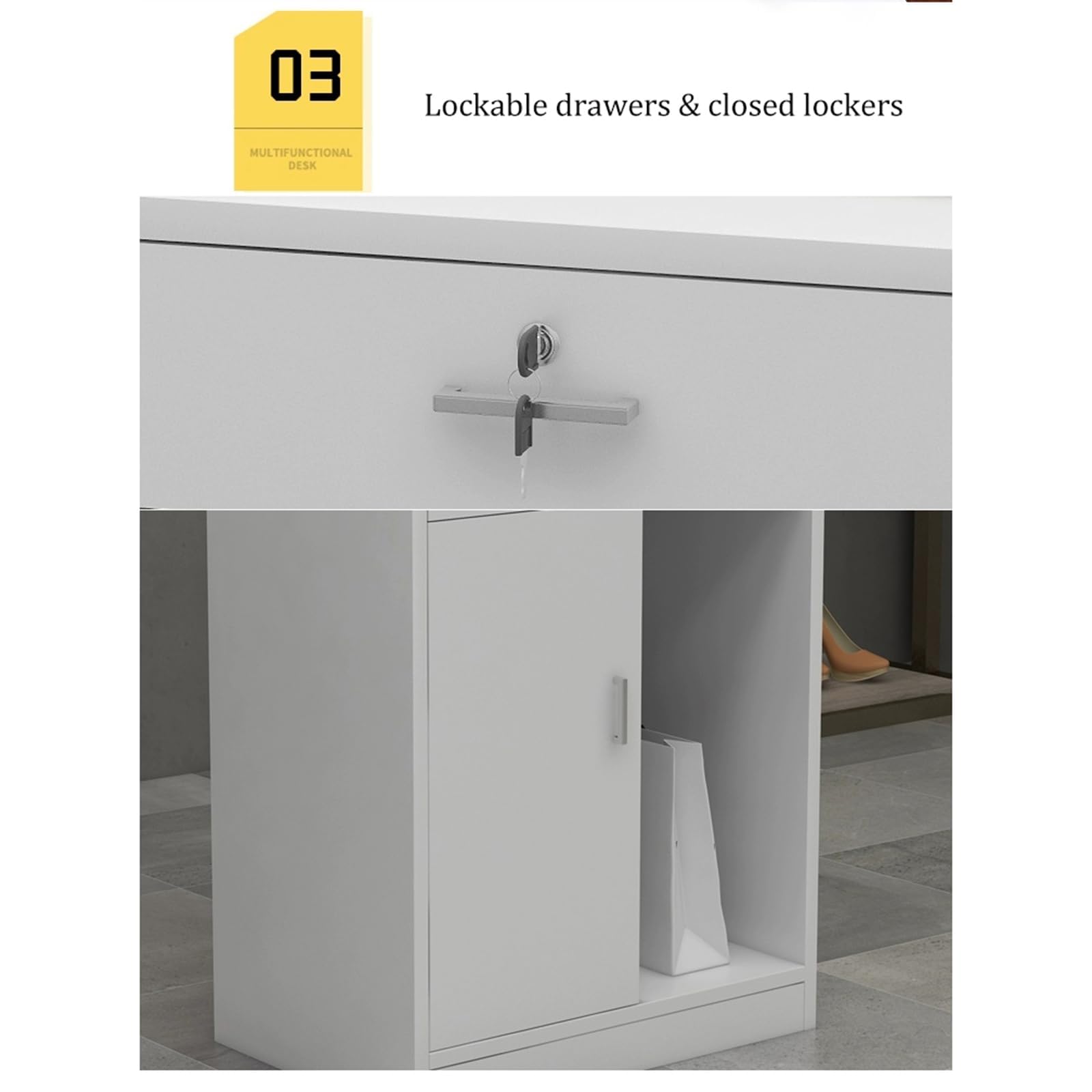 Abschließbarer Empfangstisch mit Schubladen, Salon-Empfangstisch, Büro-Schneidetisch mit Aufbewahrung, Kassenzähler für Bekleidungsgeschäfte (60 x 40 D)