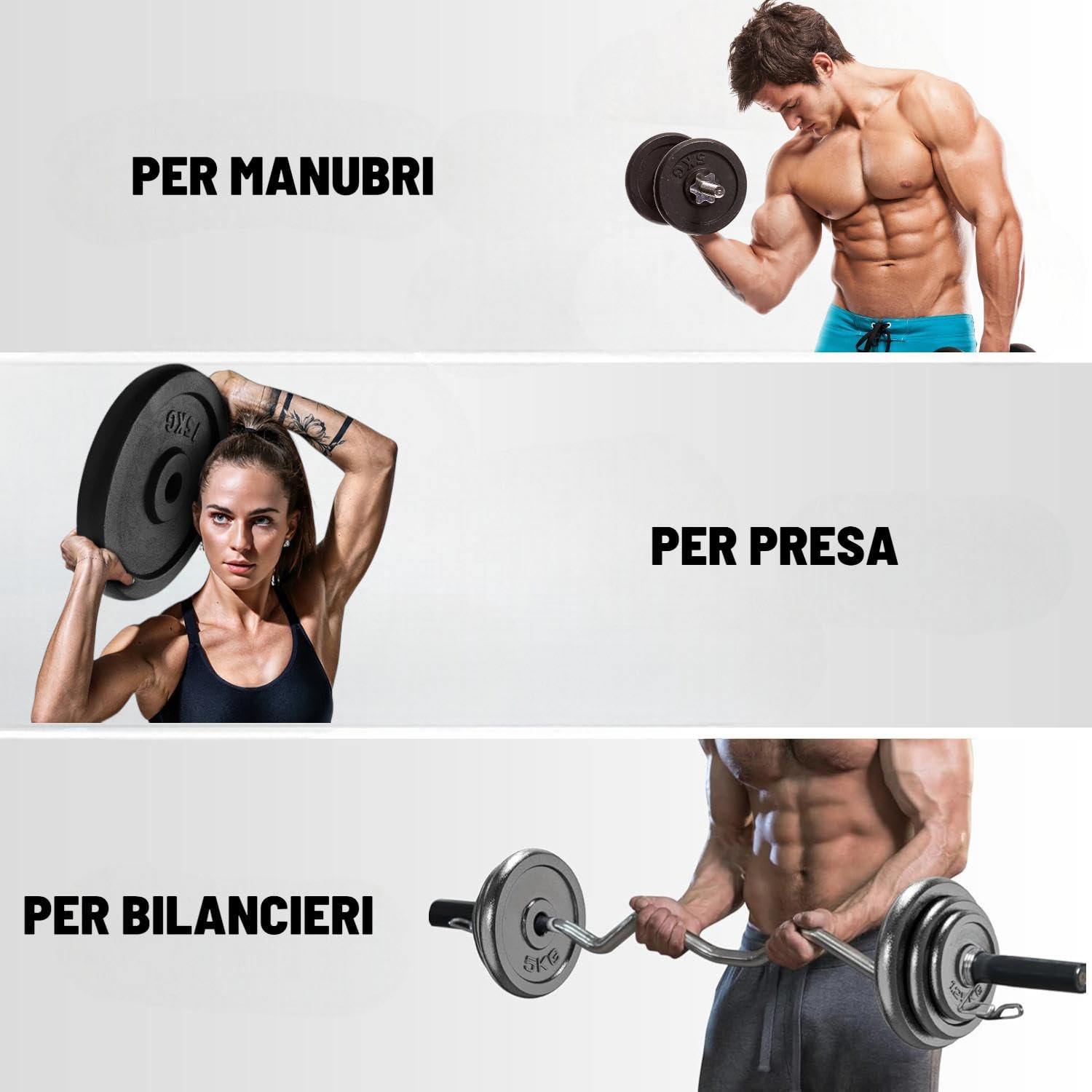 Disco Ghisa Pesi palestra 0,5kg 1,25kg 2,5kg 5kg 10kg 15kg 20kg | Per bilanciere e manubri standard | Robusti e resistenti | Ideali per allenamento forza e bodybuilding Home gym