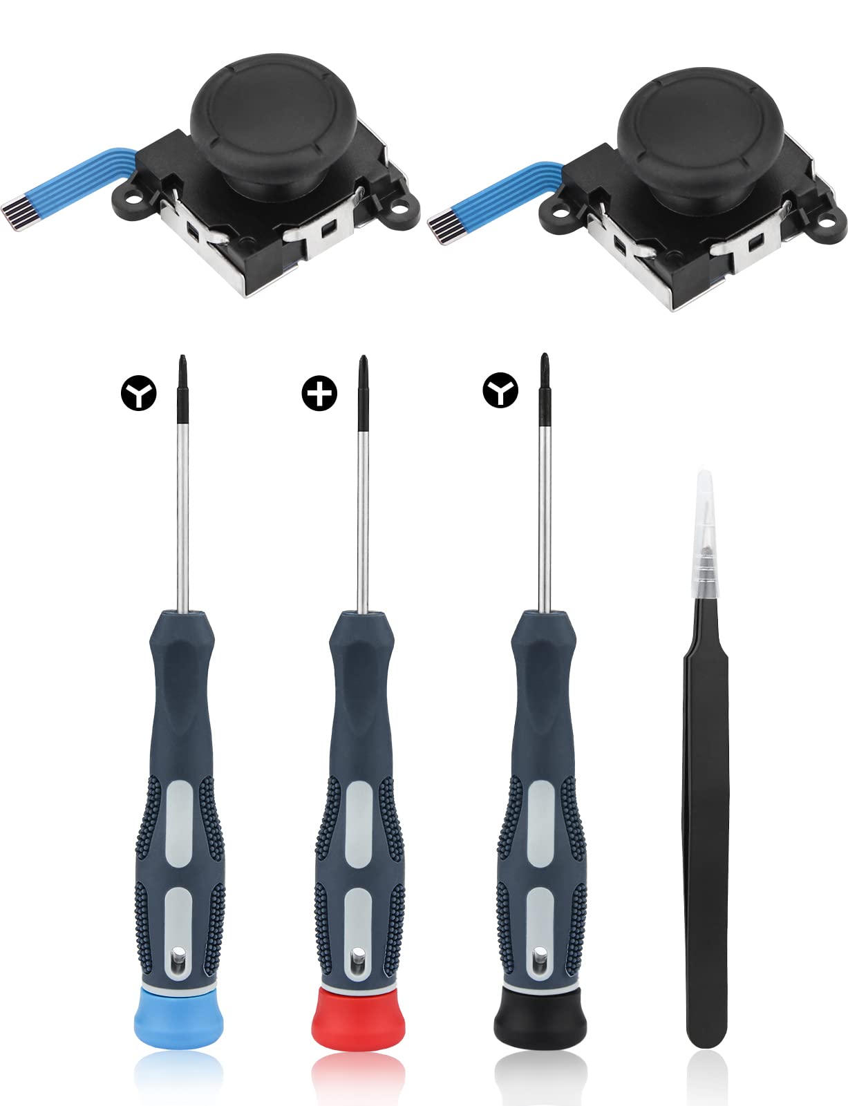 Repair Kit for Joycon Drift Joystick，Ancable 3D Analog Joy Stick Replacement for Joy Con Controller with Cross & Tri-Wing Screwdrivers, Repair Tool Kits