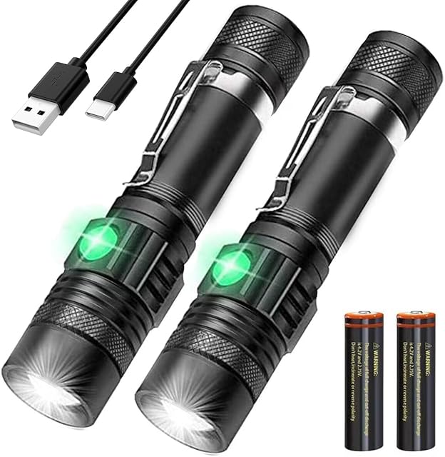 AOMEES Torches LED Powerful Flashlight Torches USB Rechargable for Camping [2 Pack]