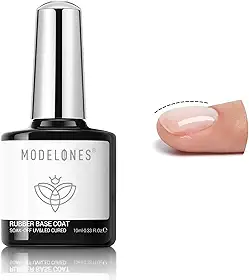 Modelones Base em Gel Borracha para Unhas, Esmalte em Gel Transparente com Base em Borracha para Fortalecimento/Construção/Aprimoramento/Reforço, Longa Duração, Proteção com Fibras, Removível com Acetona, UV e LED, Ideal para Unhas Finas e Fracas
