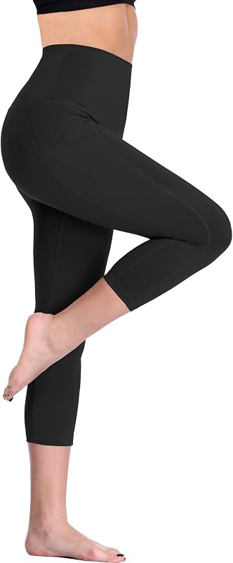 NELEUS Women's Yoga Capris Running Tummy Control High Waist Workout Leggings with Pockets,2 Pack,109,Black,Navy Blue,S image 2