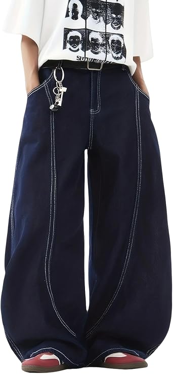 DFGIGT Mens Baggy Loose Fit Jeans Hip-hop Wide Leg Jeans Y2k Skater Loose Fit Denim Pants