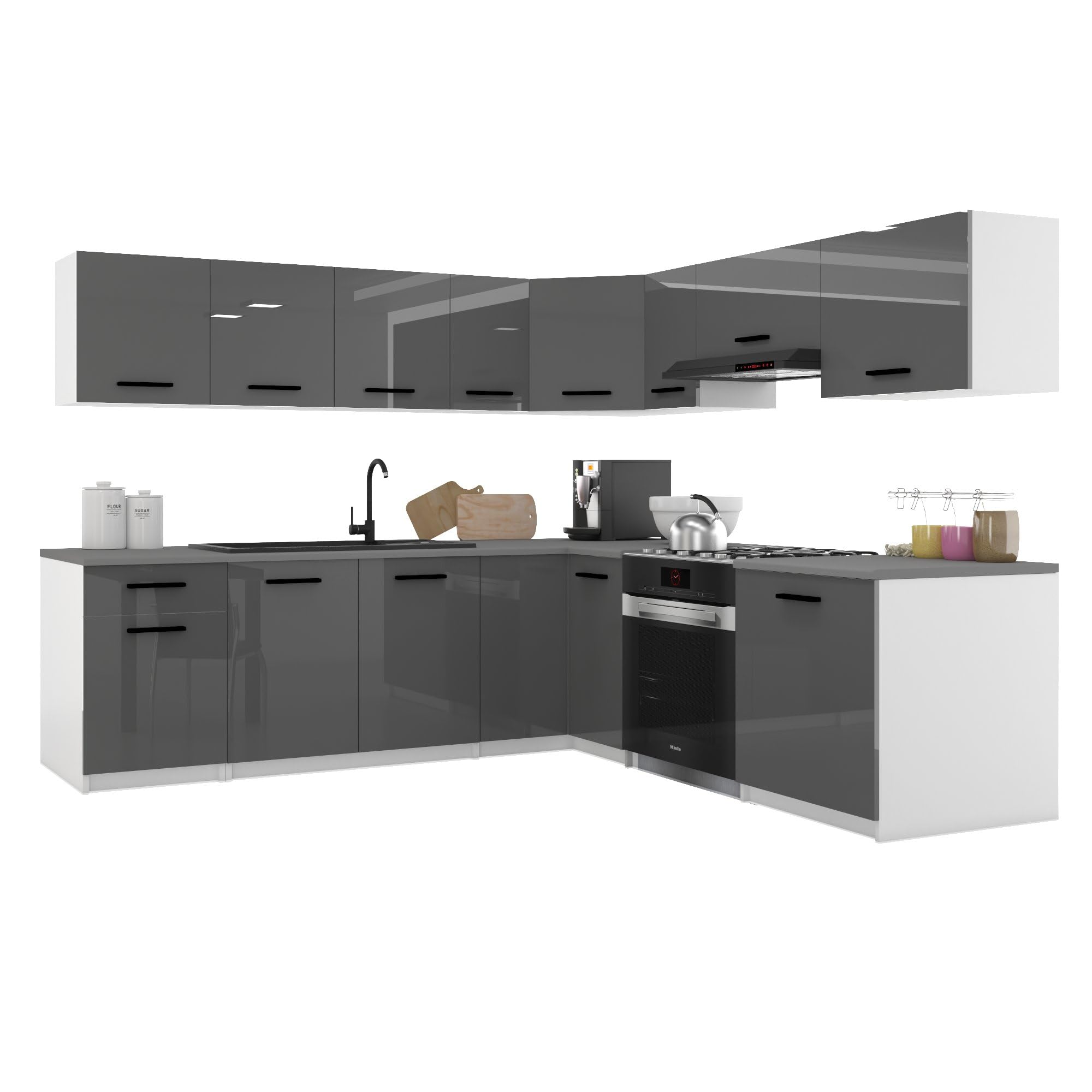 Belini ITALIA 7 Cucina Angolare Componibile 420cm Grigio Lucido