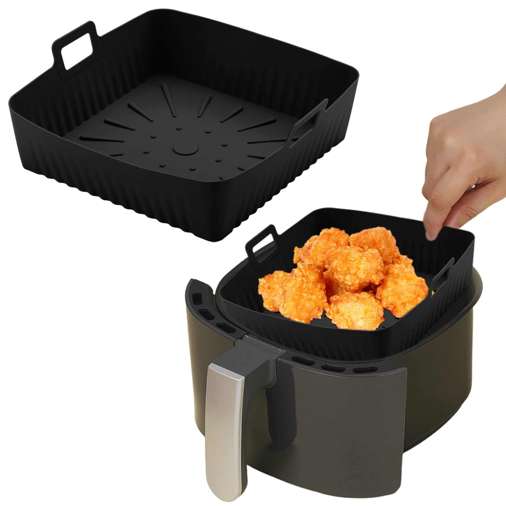 Nukinp Air Fryer Silicone Liner Large 9 Inch Square Air Fryer Liners Silicone Baking Tray Oven Accessories for Oven, Microwave 2Pcs Black
