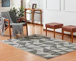 Tapete Sala, Quarto, Escritório 3D Pelo em Shagy Alto Relevo, Antiderrapante Base Emborrada Jazz (Triangulo Cinza, 1,50m x 1,00m)