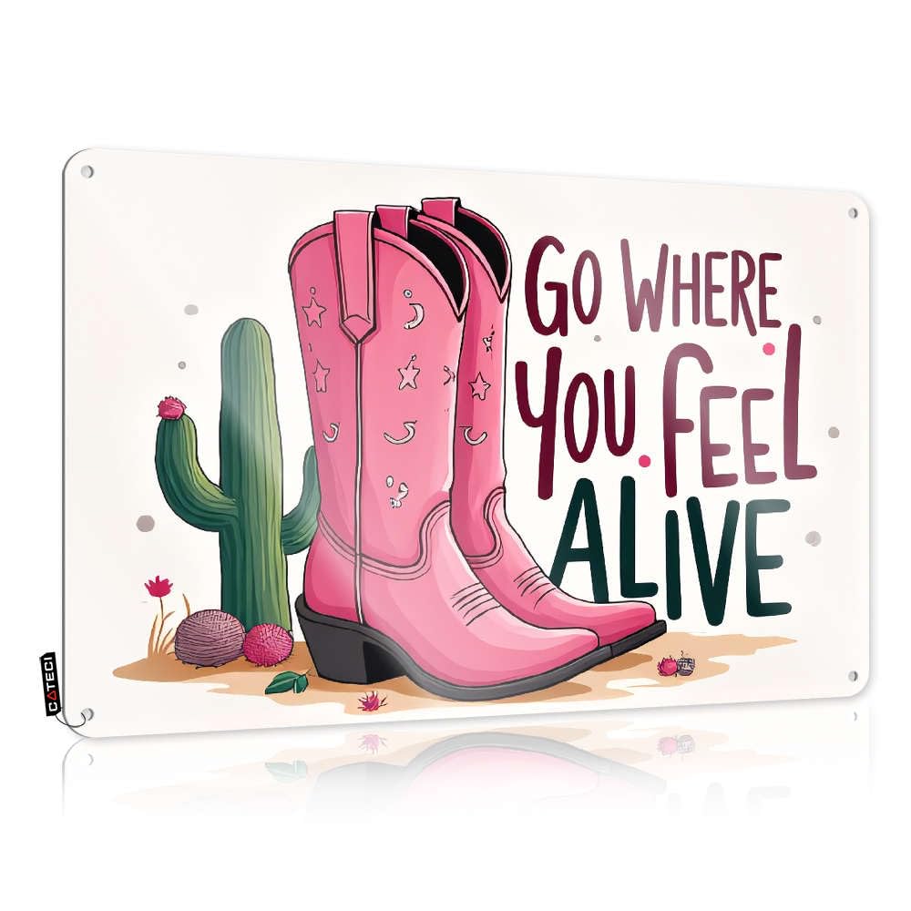 Sujd Colour Pink Cowboy Boots With Stars And Moons. Sign Painting | Rustic Gifts Decorative Wall Art(30X40cm)