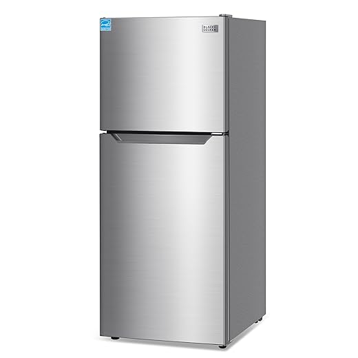 BLACK+DECKER 10 Cu. Ft. Top Mount Refrigerator with Freezer, 2 Door Refrigerator with Top Freezer and Adjustable Temperature Control,ENERGY STAR, BR1000HS, Stainless Steel Look