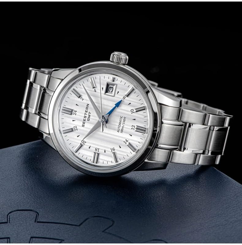 Seestern S446 GMT Automatik Stahl Silber Datumsanzeige Saphir Herrenuhr, Armband
