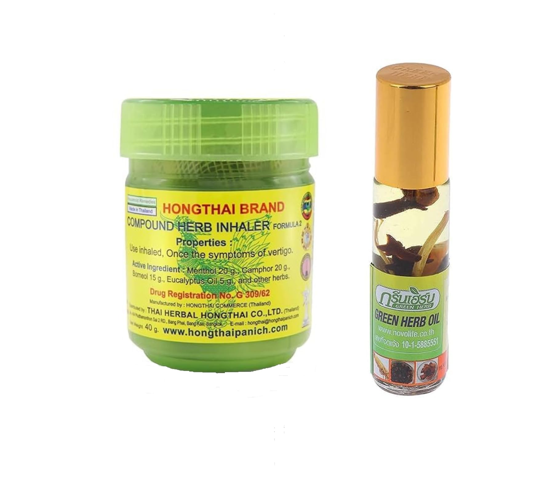 TWIN SWAN™ Combo Of Hong Thai Compound Herbal Inhaler With Balsam Balm Thailand Roll On Pain Relief Oil 8ml