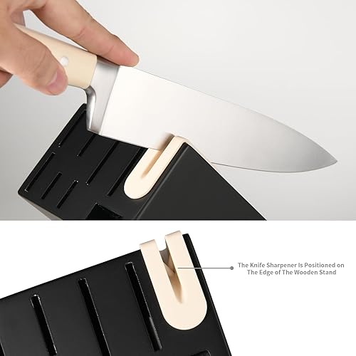 Miniatura 4 de Juego de cuchillos de acero japonés de 16 piezas con bloque, cuchillos de chef con mango ergonómico ABS, afilador y tijeras para cortar, rebanar y